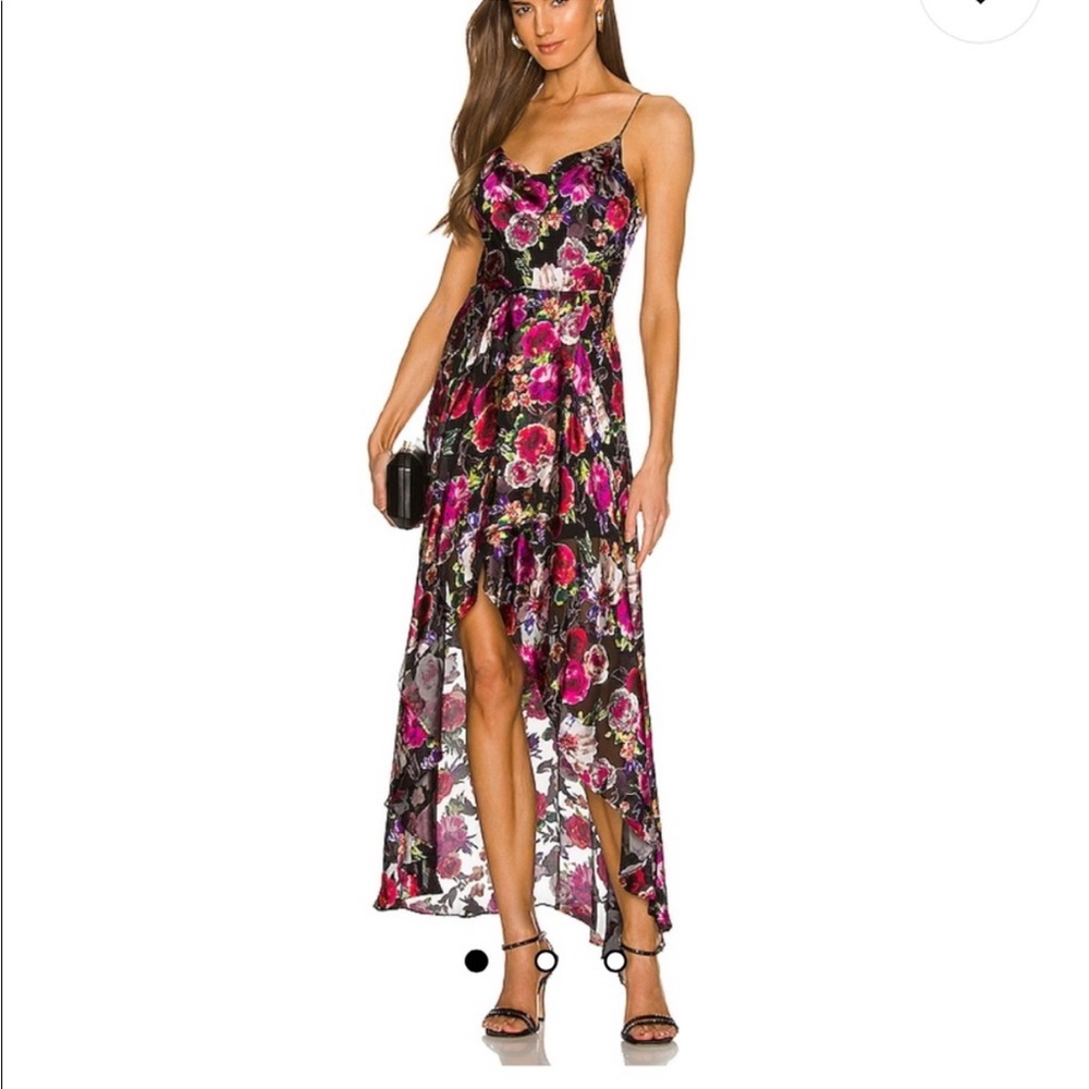 Alice and Olivia Hi Low Christina Dress in Midnight Rose Floral size 4